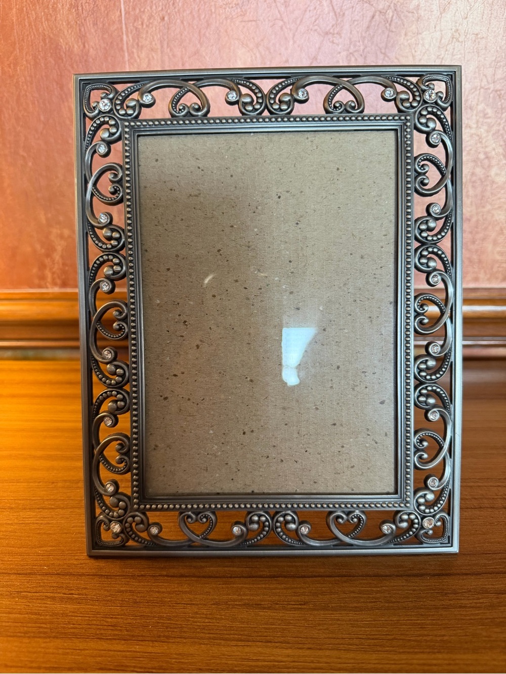 Green Tree Gallery 5x7 Photo Frame Pewter Metal Heart Scroll Rhinestone
